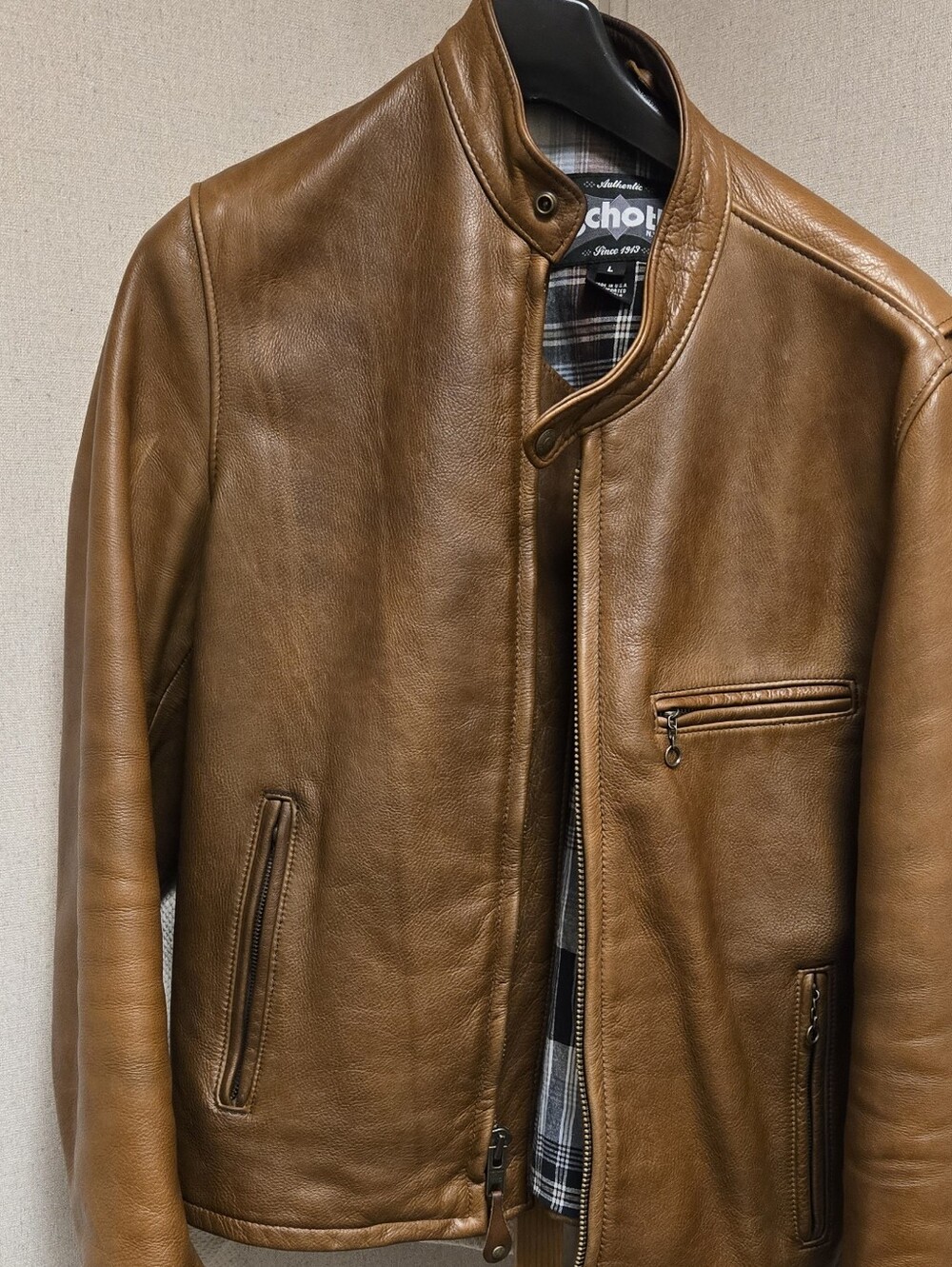 Schott 530 Waxed Natural Pebbled Cowhide Cafe Racer Jacket